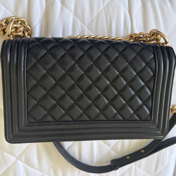Black Quilted Leather Bag with Gold Chain - Picture 2 of 14